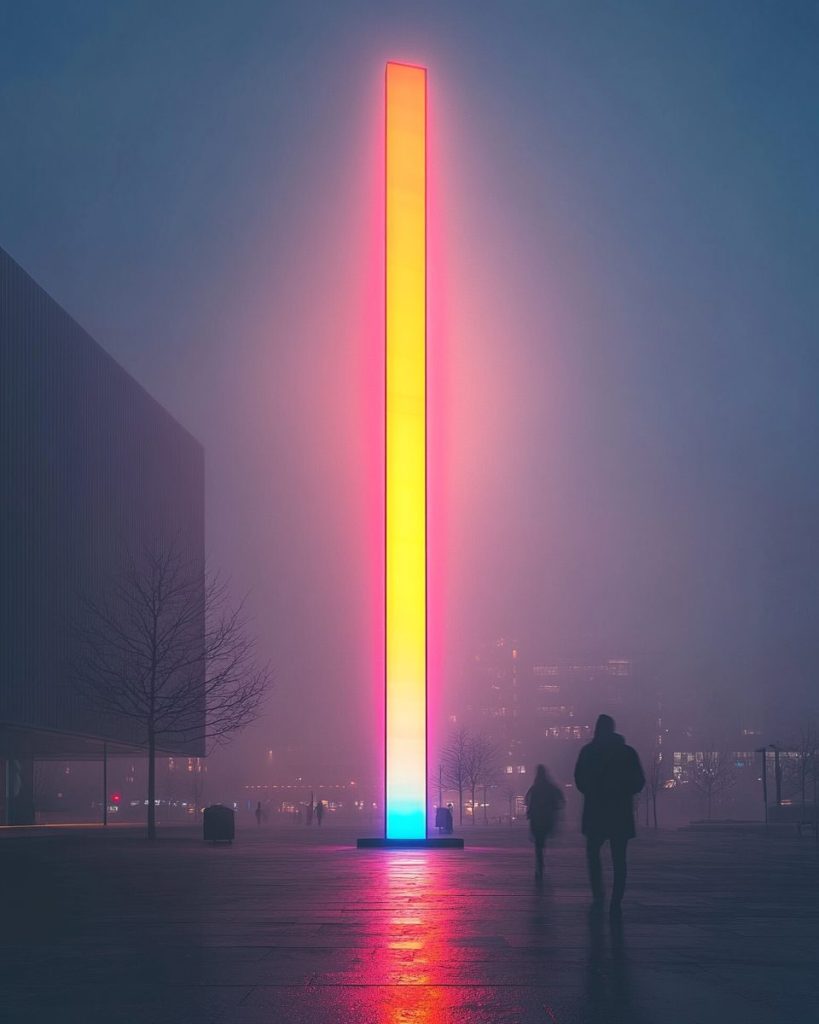 Vivid Neon Light Pillars of the City AI Artwork 7