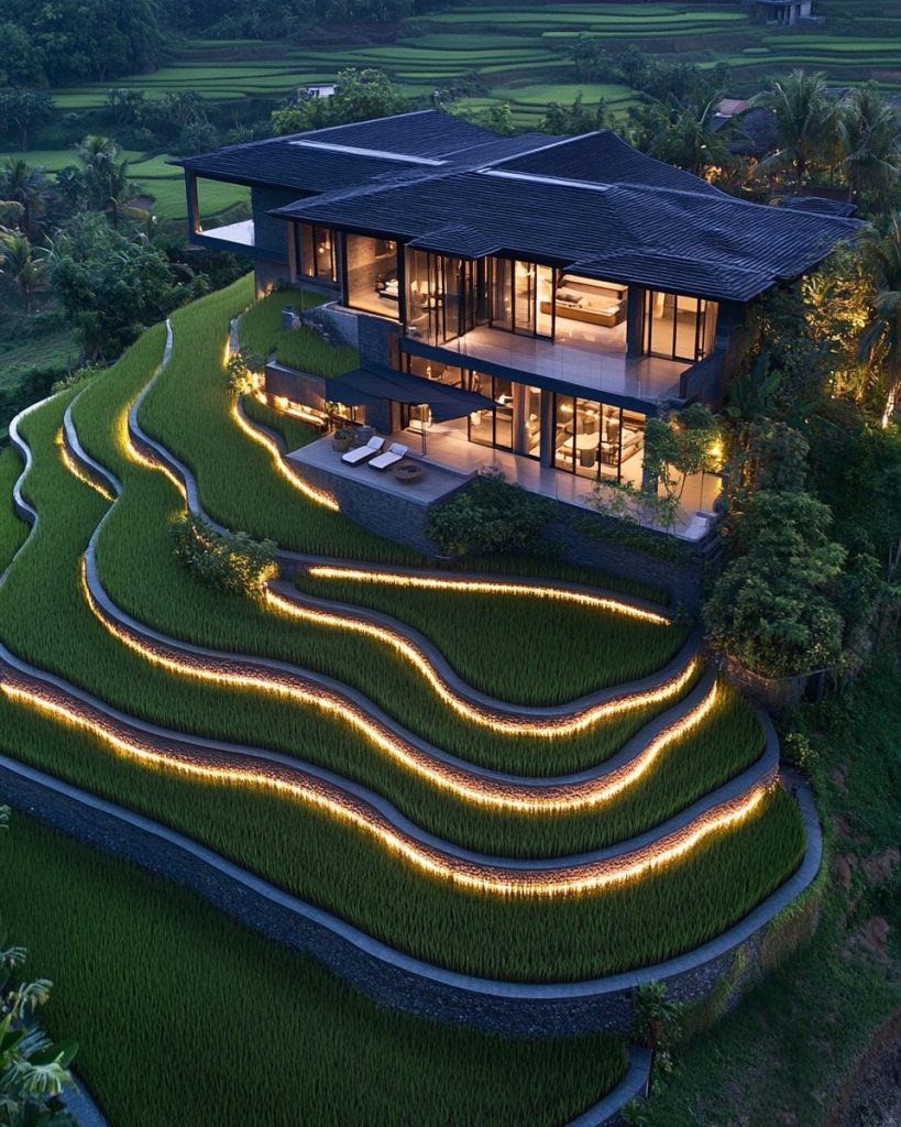 Luxurious Modern Rice Field Houses AI Artwork 10