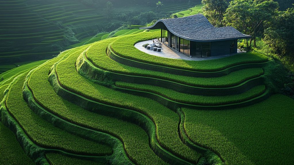 Luxurious Modern Rice Field Houses AI Artwork 11