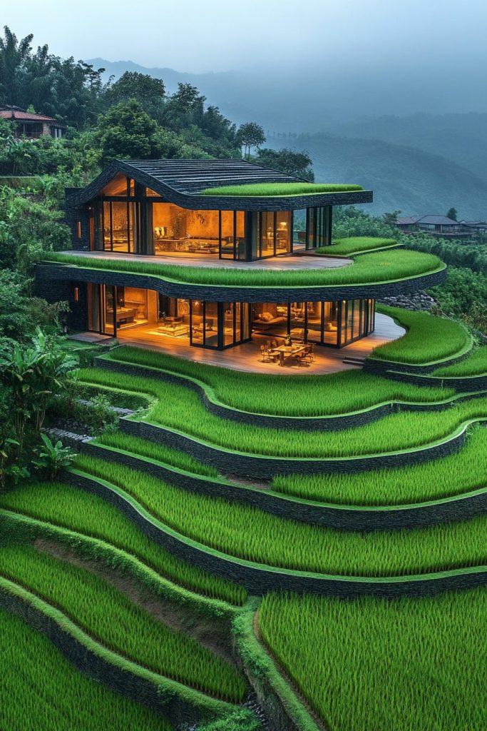 Luxurious Modern Rice Field Houses AI Artwork 12