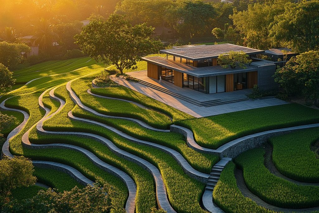 Luxurious Modern Rice Field Houses AI Artwork 14