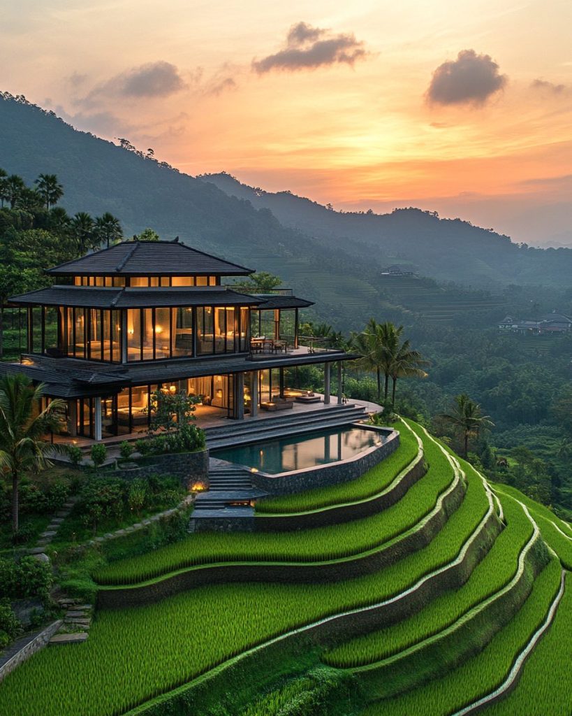 Luxurious Modern Rice Field Houses AI Artwork 2