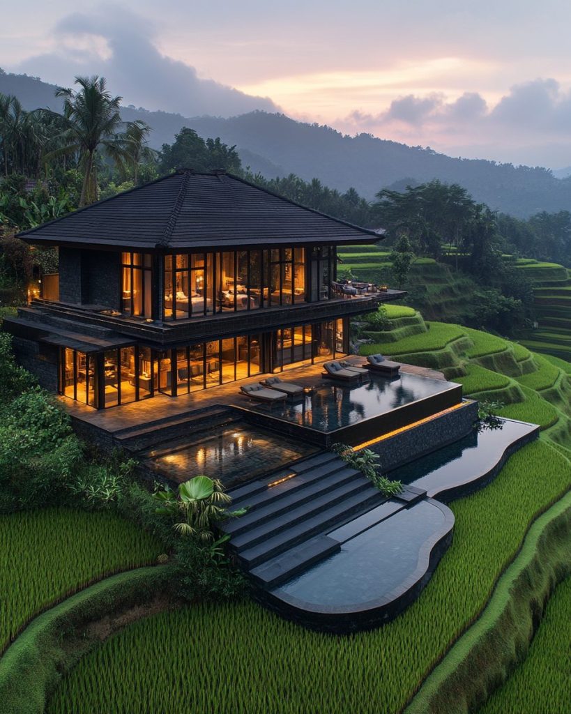 Luxurious Modern Rice Field Houses AI Artwork 3