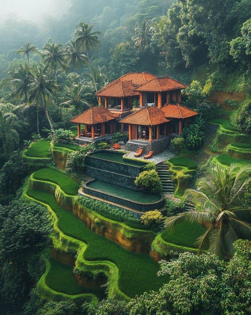 Luxurious Modern Rice Field Houses AI Artwork 4