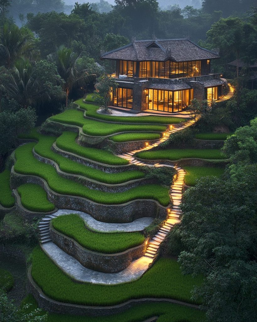 Luxurious Modern Rice Field Houses AI Artwork 5