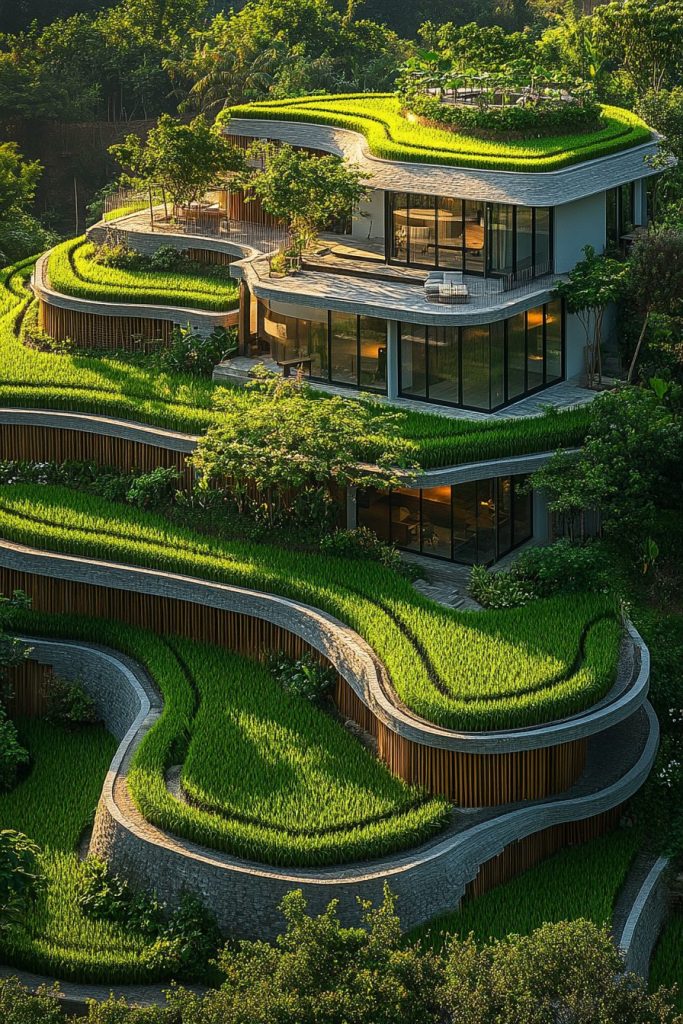 Luxurious Modern Rice Field Houses AI Artwork 6