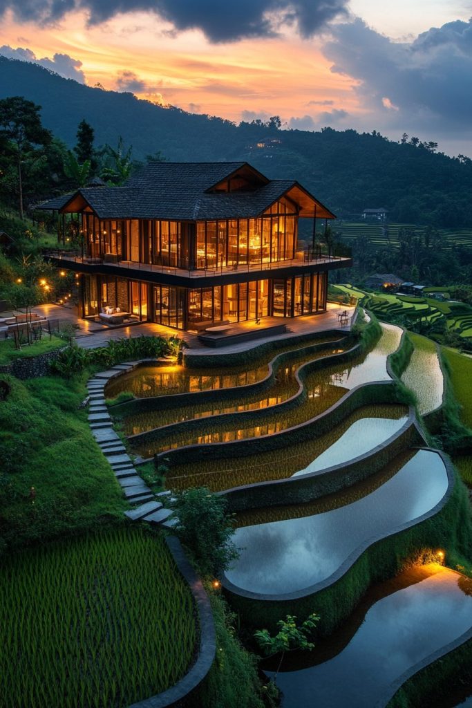 Luxurious Modern Rice Field Houses AI Artwork 7