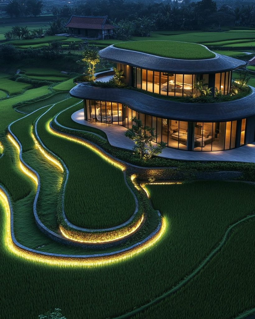 Luxurious Modern Rice Field Houses AI Artwork 8