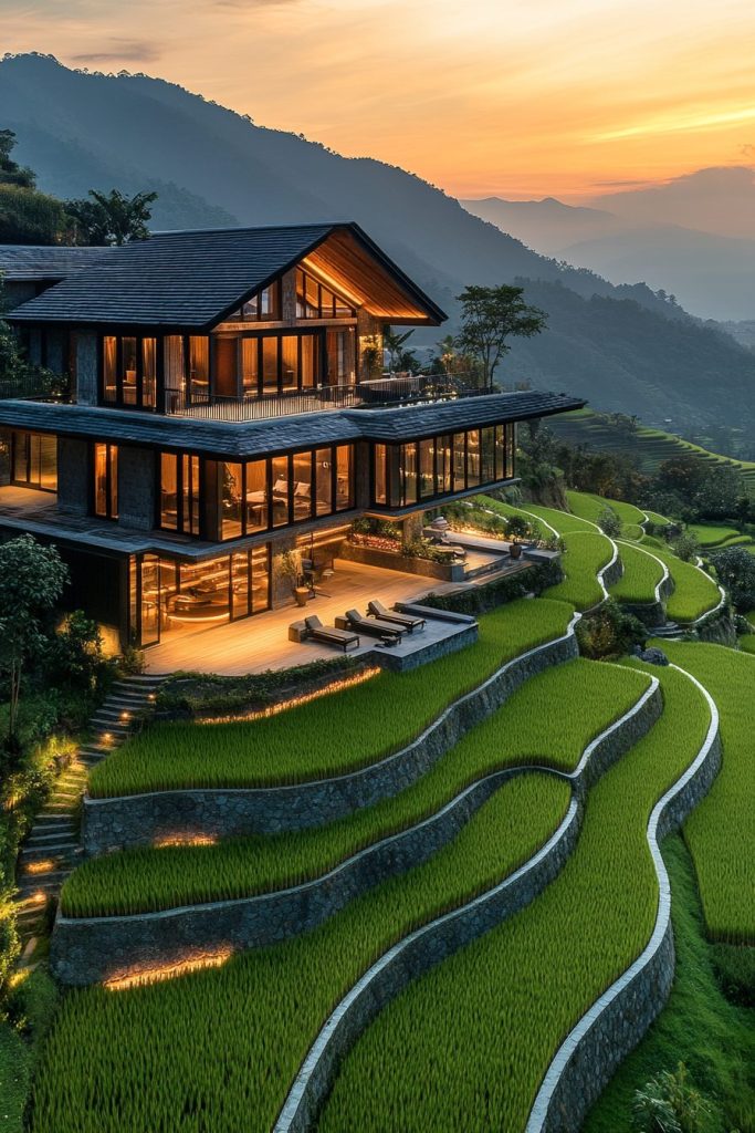 Luxurious Modern Rice Field Houses AI Artwork 9
