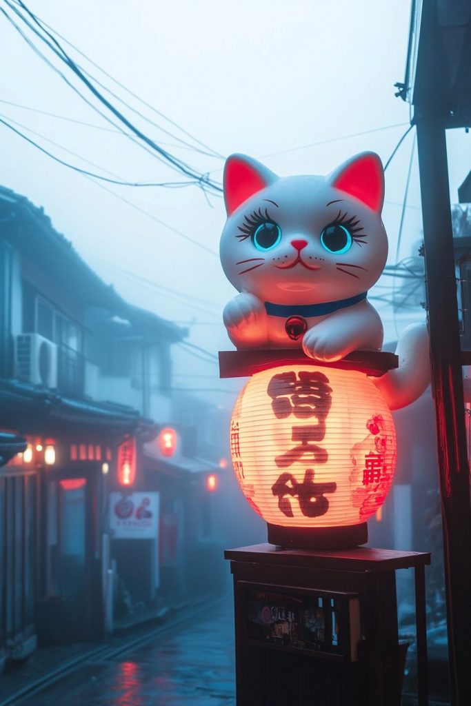 Cyberpunk Japantown Urban Landscape - Neon Neko AI Artwork 10