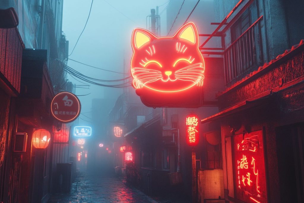 Cyberpunk Japantown Urban Landscape - Neon Neko AI Artwork 12