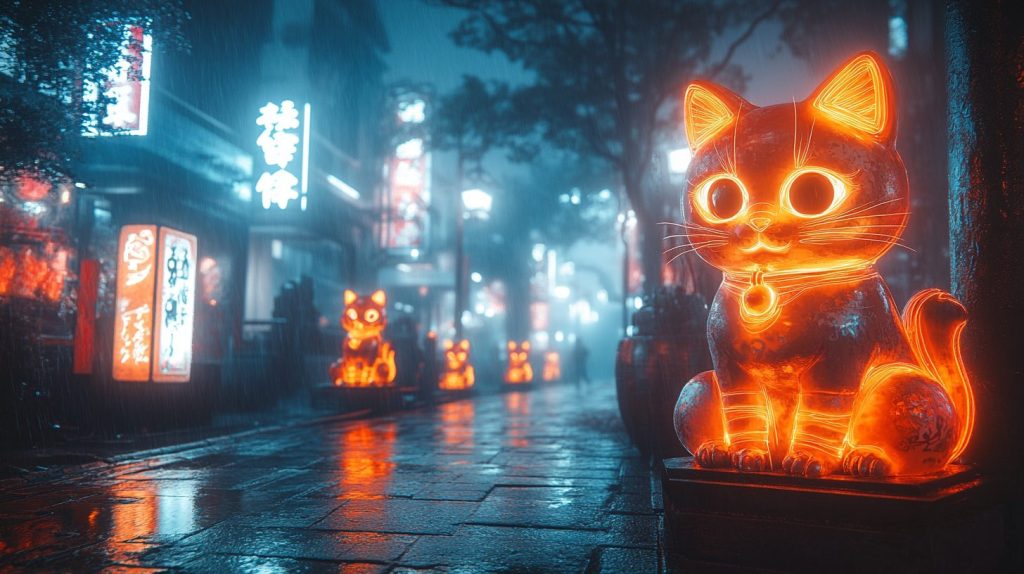 Cyberpunk Japantown Urban Landscape - Neon Neko AI Artwork 13