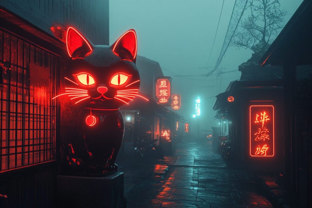 Cyberpunk Japantown Urban Landscape - Neon Neko AI Artwork 15