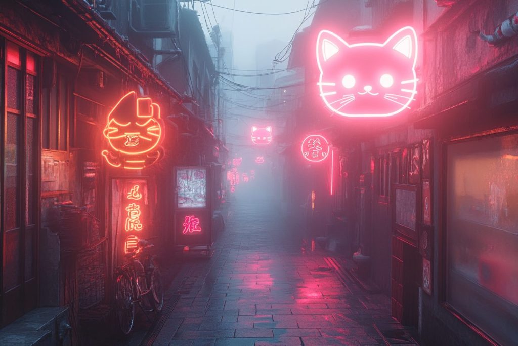 Cyberpunk Japantown Urban Landscape - Neon Neko AI Artwork 18