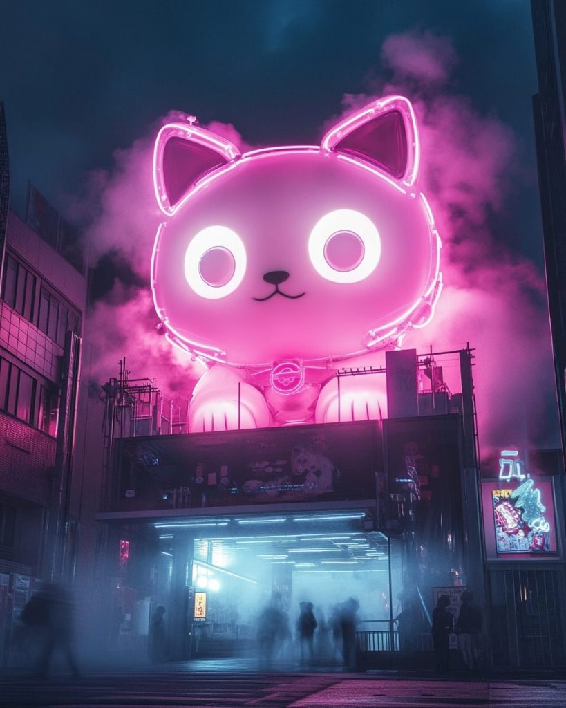 Cyberpunk Japantown Urban Landscape - Neon Neko AI Artwork 5