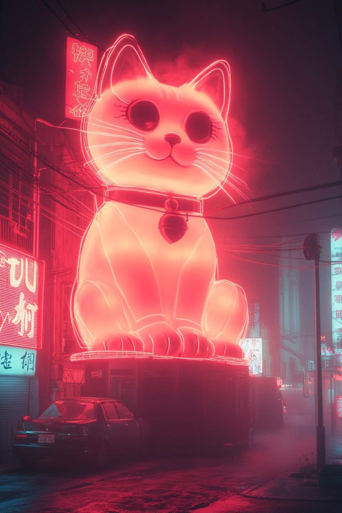 Cyberpunk Japantown Urban Landscape - Neon Neko AI Artwork 8