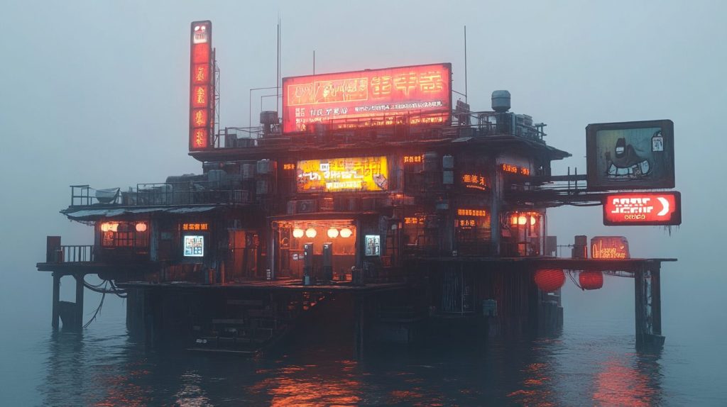 Cyberpunk-Style Japanese Restaurant Shopfronts AI Artwork 17