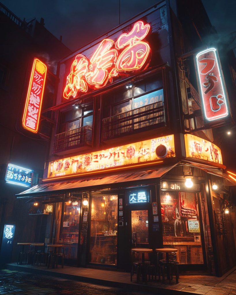 Cyberpunk-Style Japanese Restaurant Shopfronts AI Artwork 4