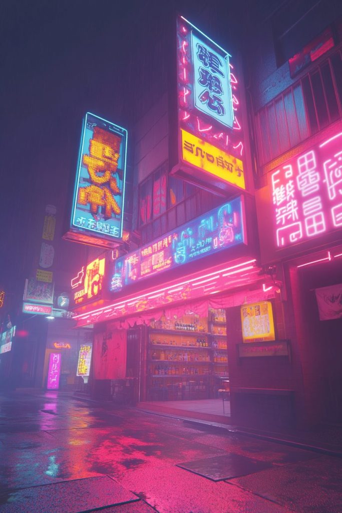 Cyberpunk-Style Japanese Restaurant Shopfronts AI Artwork 6
