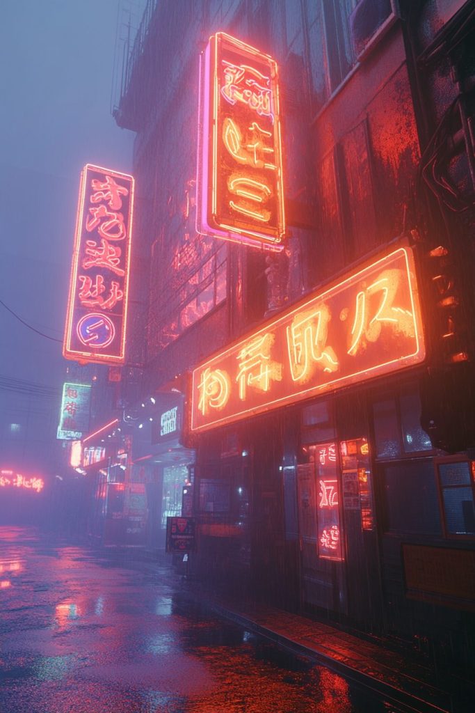 Cyberpunk-Style Japanese Restaurant Shopfronts AI Artwork 8