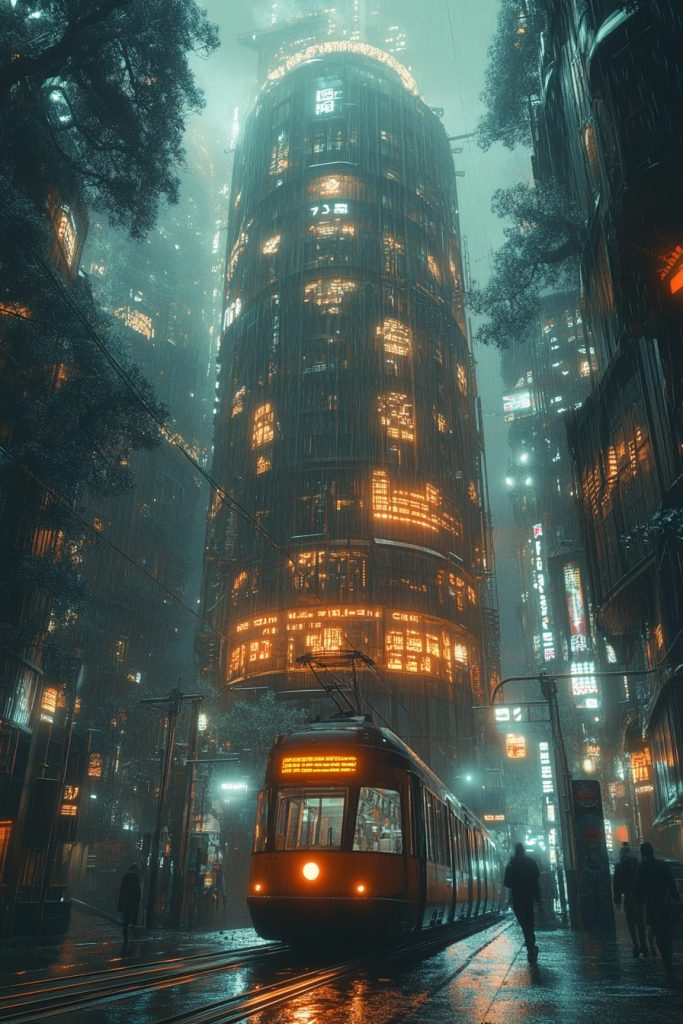 Futuristic Cityscapes with Wood Accents AI Artwork 7