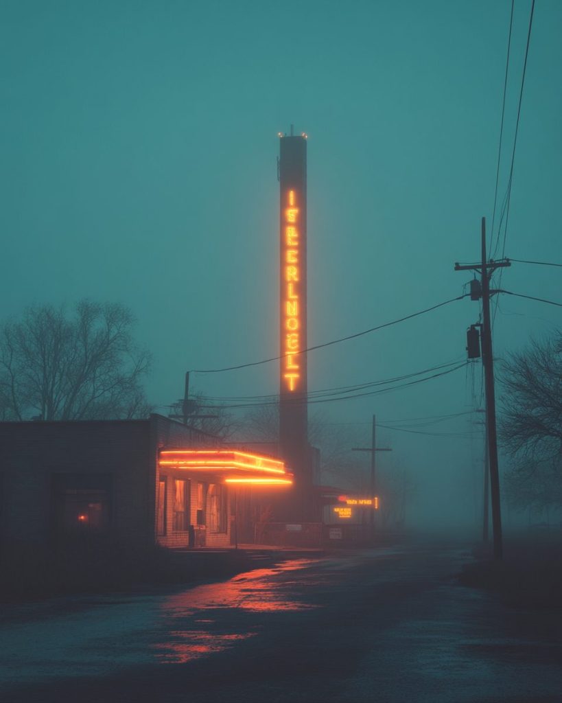 Old Towns with Neon Buildings AI Artwork 2