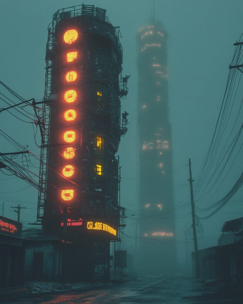 Old Towns with Neon Buildings AI Artwork 3