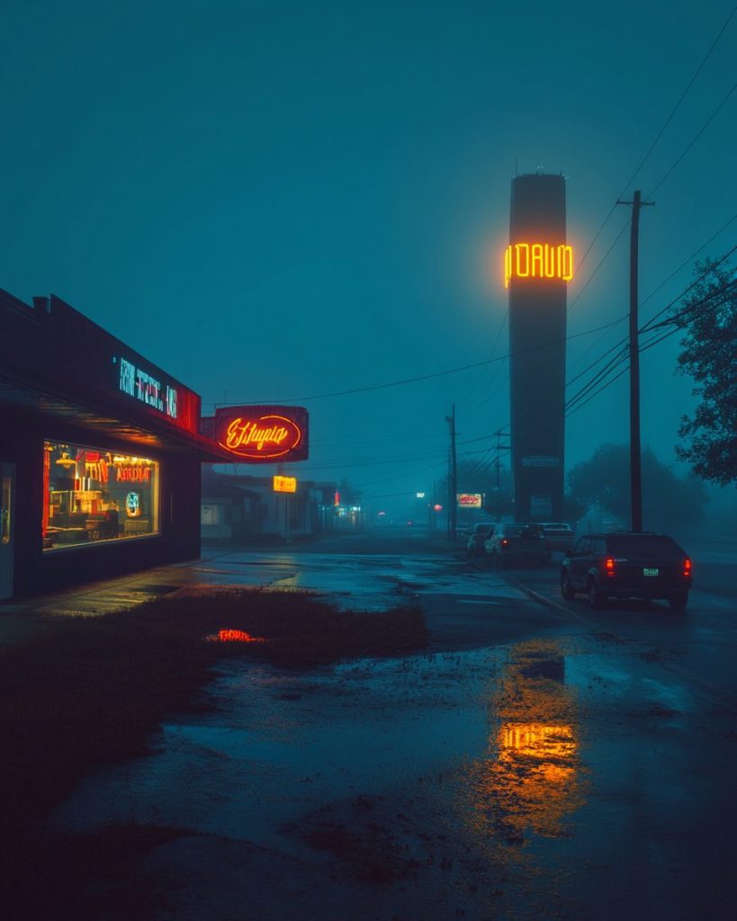 Old Towns with Neon Buildings AI Artwork 6