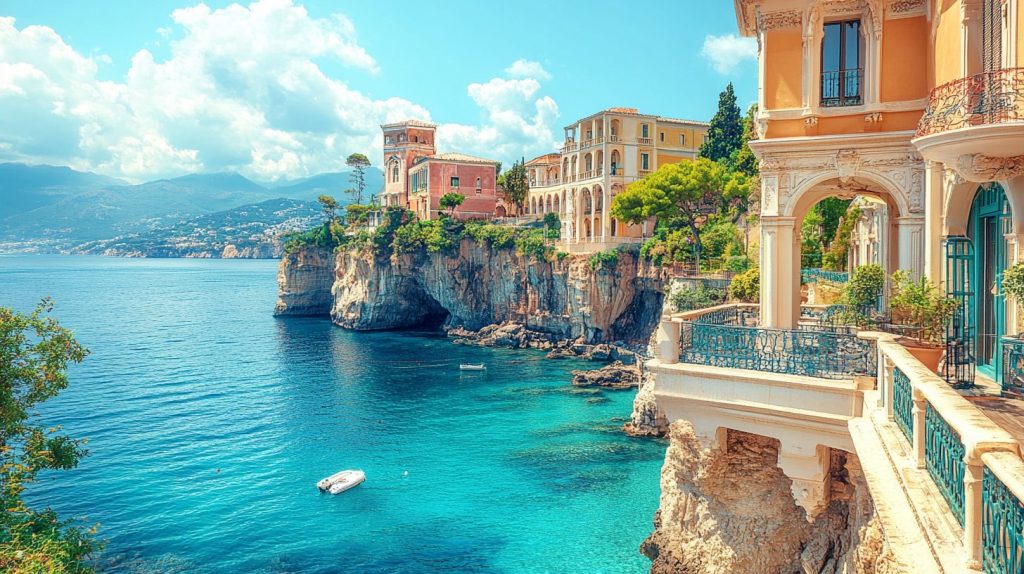 Terrace with a View of a Coastal Town AI Artwork 20