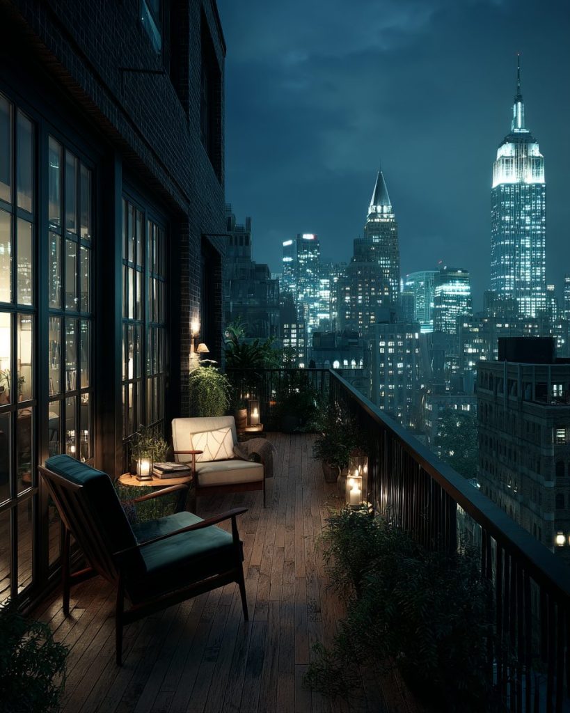 Apartment Balcony with a New York Cityscape View AI Artwork 10
