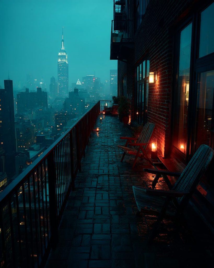 Apartment Balcony with a New York Cityscape View AI Artwork 2