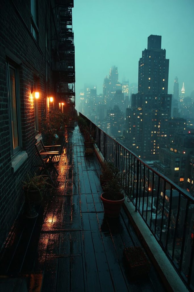 Apartment Balcony with a New York Cityscape View AI Artwork 7