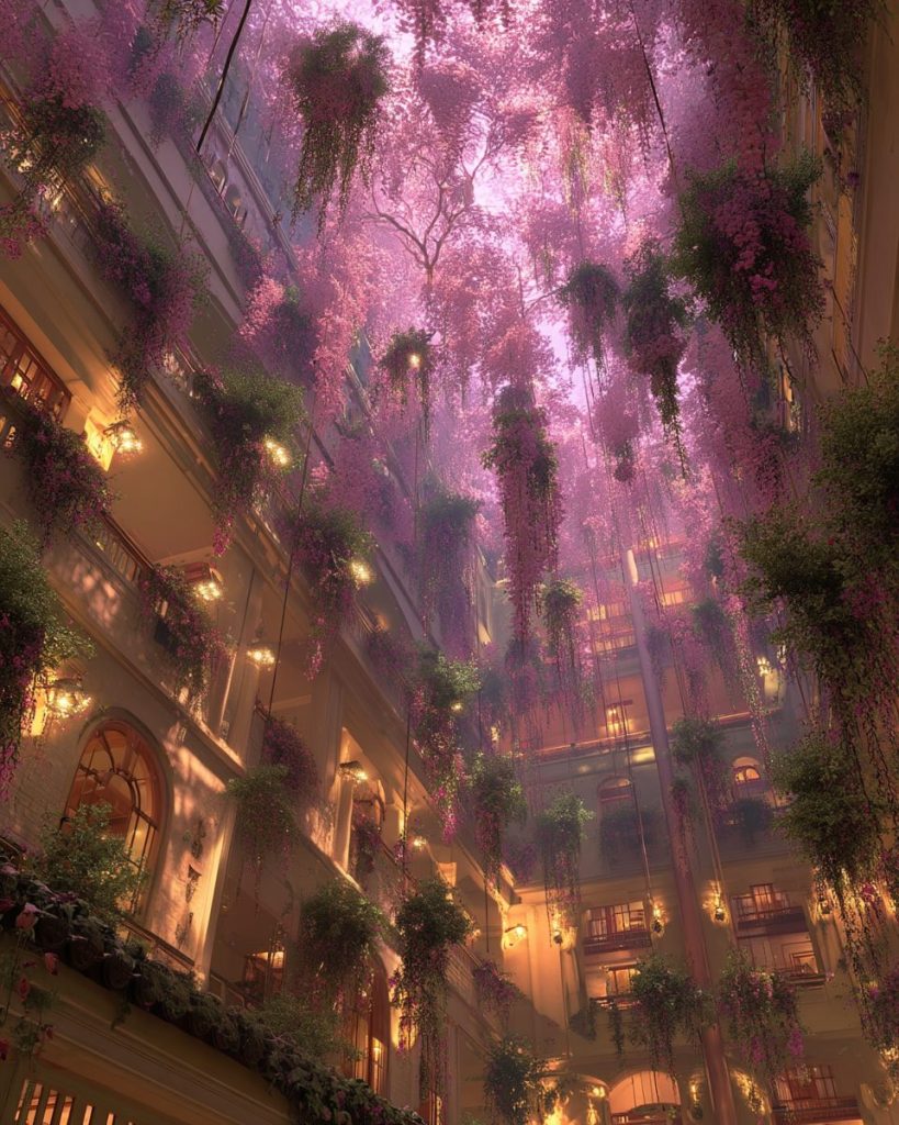 Building Interiors with Beautiful Wisteria Flowers AI Artwork 10
