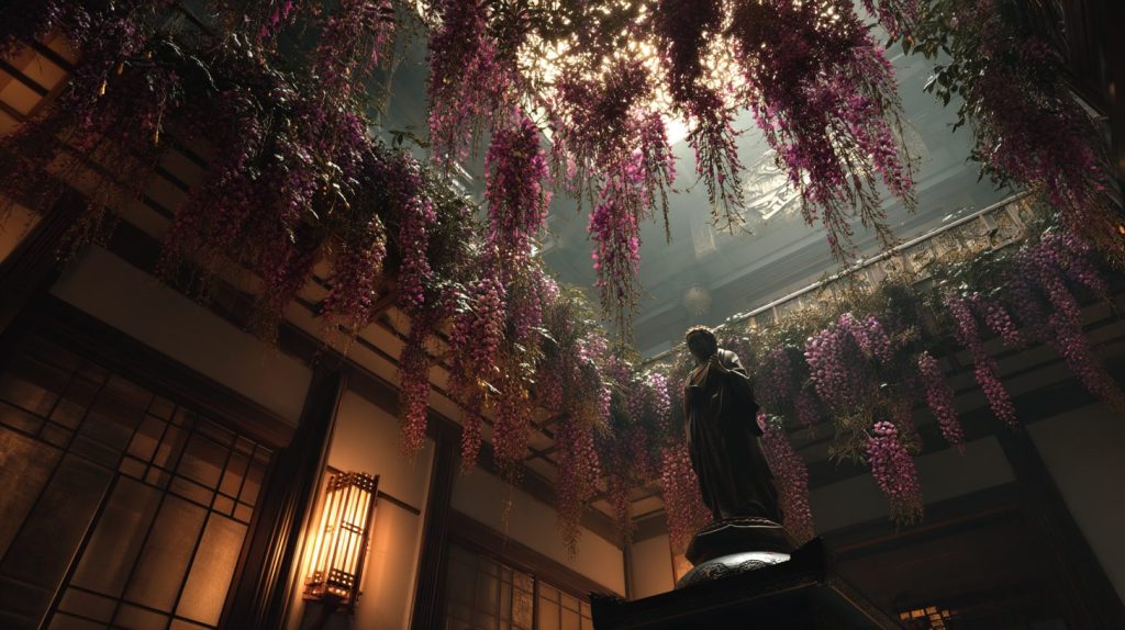 Building Interiors with Beautiful Wisteria Flowers AI Artwork 11