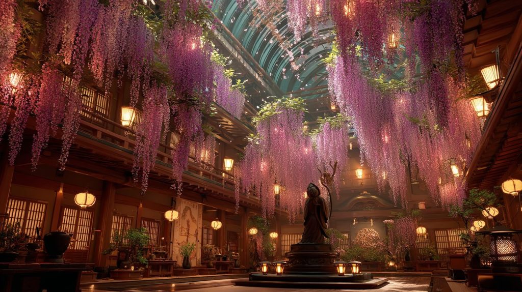 Building Interiors with Beautiful Wisteria Flowers AI Artwork 12