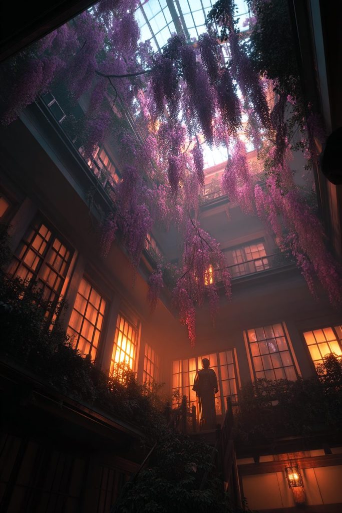 Building Interiors with Beautiful Wisteria Flowers AI Artwork 15