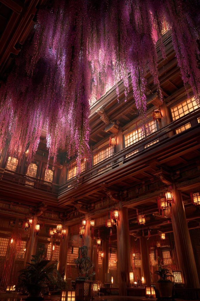 Building Interiors with Beautiful Wisteria Flowers AI Artwork 2