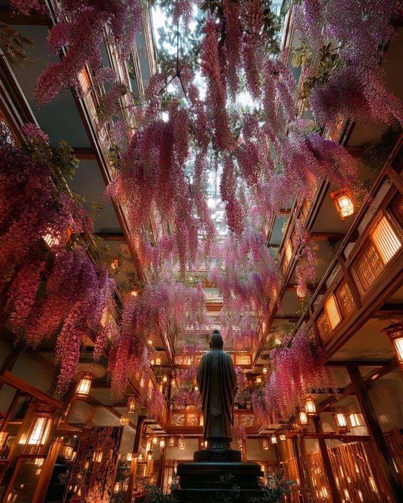 Building Interiors with Beautiful Wisteria Flowers AI Artwork 3