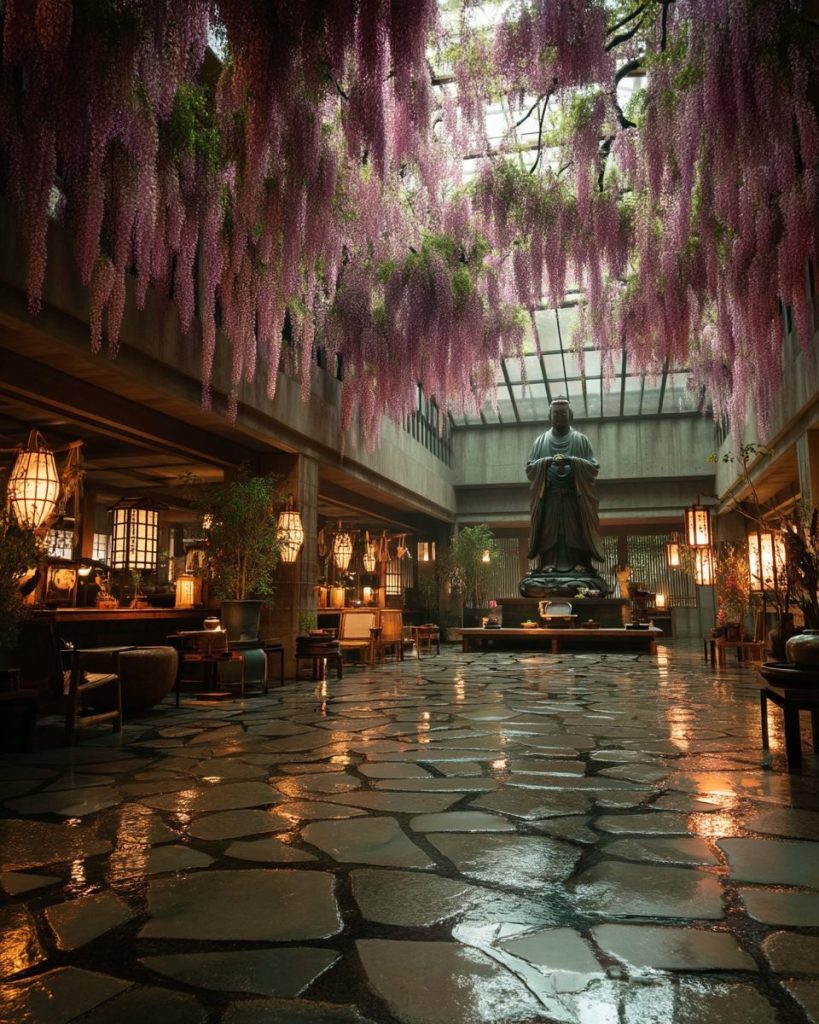 Building Interiors with Beautiful Wisteria Flowers AI Artwork 5