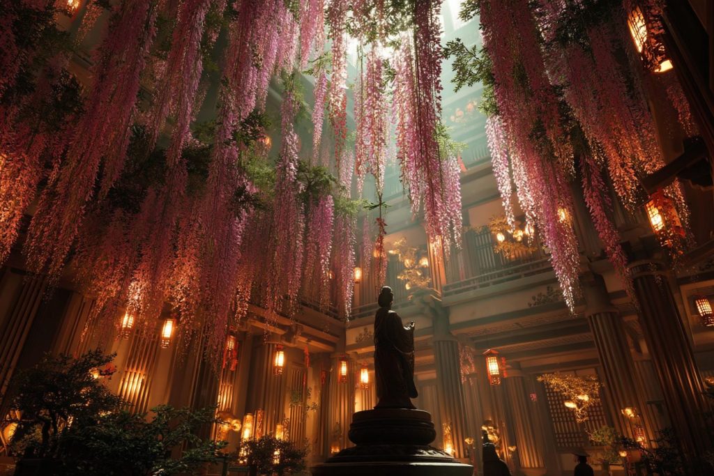 Building Interiors with Beautiful Wisteria Flowers AI Artwork 6