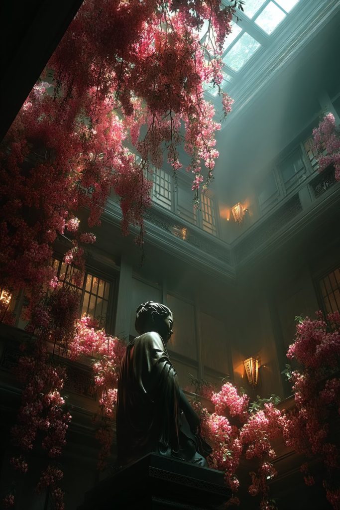 Building Interiors with Beautiful Wisteria Flowers AI Artwork 7