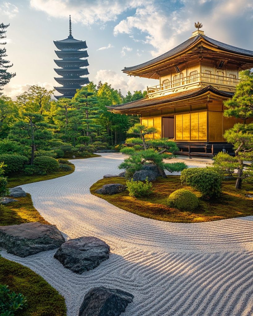 Japanese Golden Courtyard Houses and Zen Gardens AI Artwork 10