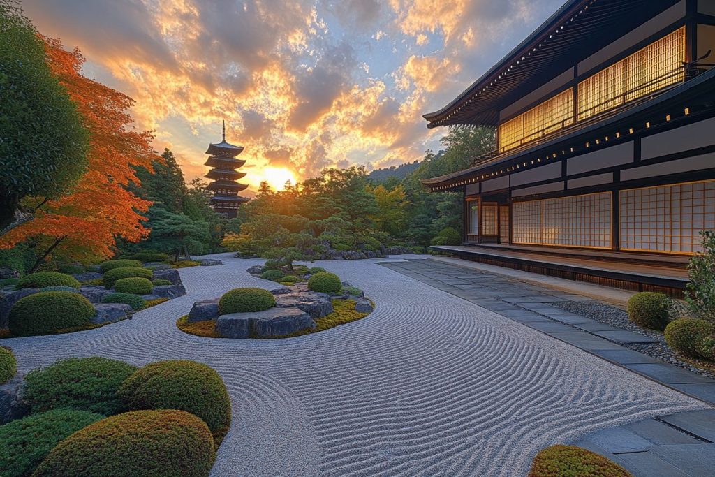 Japanese Golden Courtyard Houses and Zen Gardens AI Artwork 11