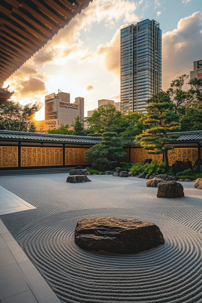 Japanese Golden Courtyard Houses and Zen Gardens AI Artwork 12
