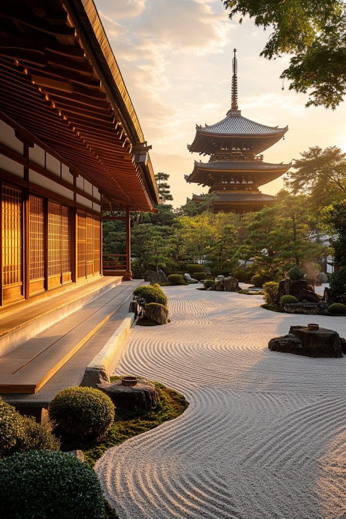 Japanese Golden Courtyard Houses and Zen Gardens AI Artwork 14