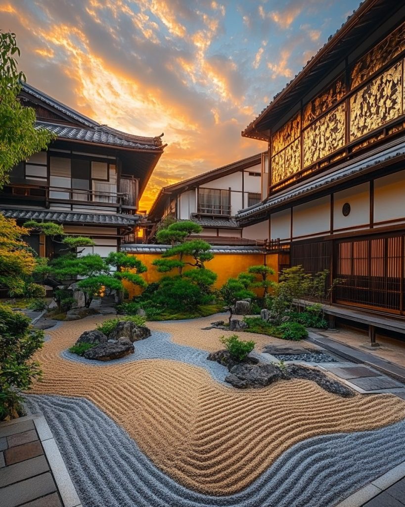 Japanese Golden Courtyard Houses and Zen Gardens AI Artwork 15