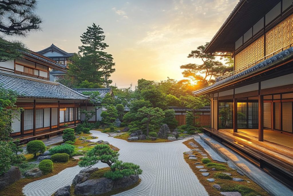 Japanese Golden Courtyard Houses and Zen Gardens AI Artwork 20