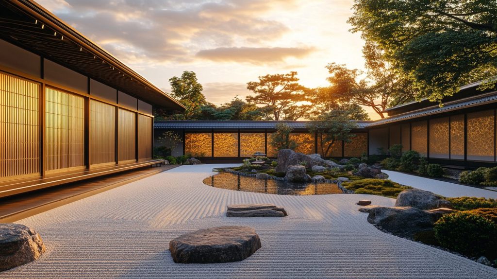 Japanese Golden Courtyard Houses and Zen Gardens AI Artwork 24