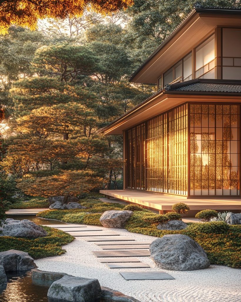 Japanese Golden Courtyard Houses and Zen Gardens AI Artwork 2