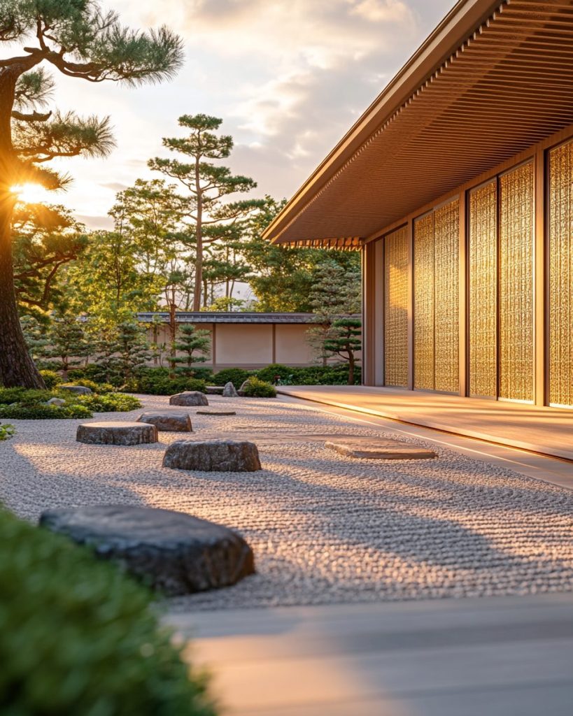 Japanese Golden Courtyard Houses and Zen Gardens AI Artwork 5